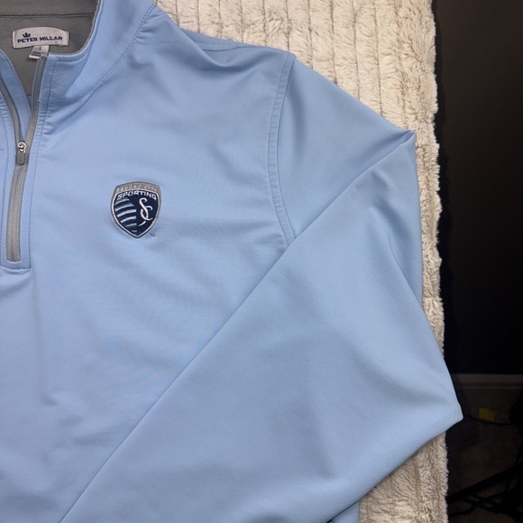 Peter Millar Crown Sport 1/4 Zip Performance Golf Pullover Blue MLS Sporting KC - Picture 6 of 11